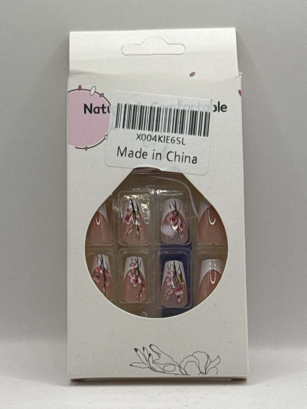 Press On Nails Floral Blossom Pink White French Coffin New